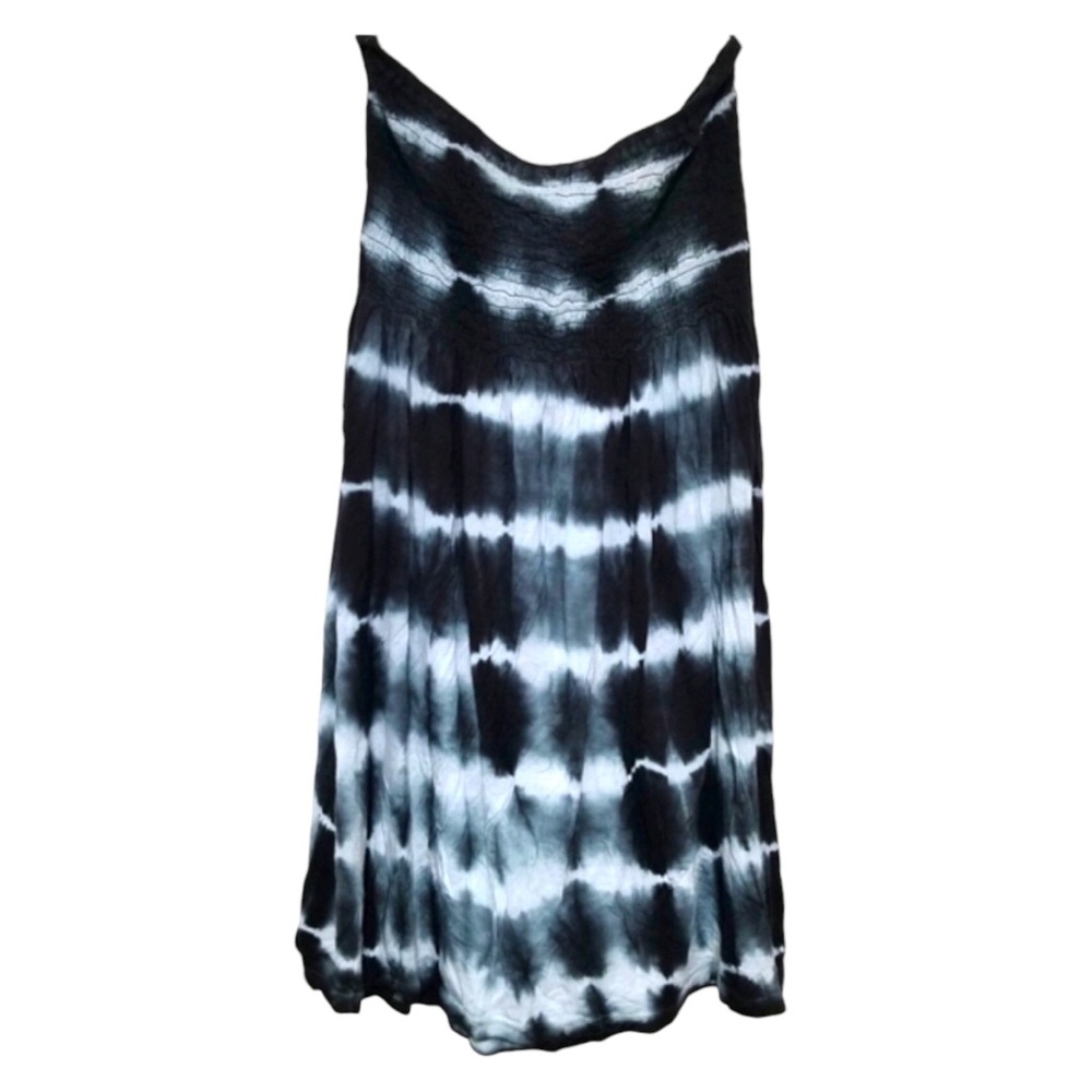 Raviya Tie Dye Smocked Swimsuit Cover Up Black & White Medium